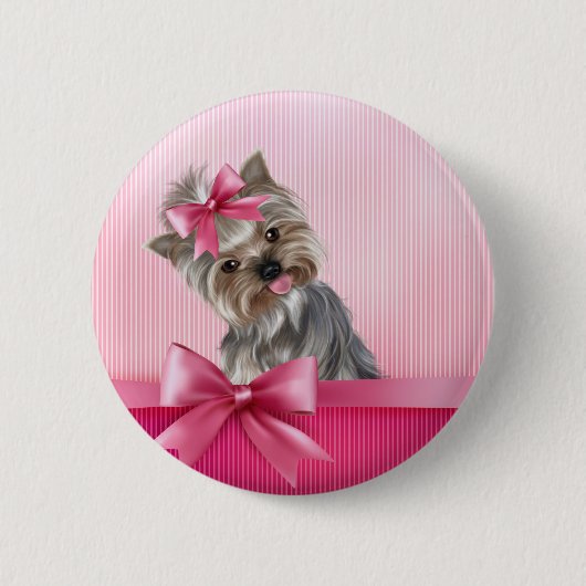 Yorkshire Terrier Pink Princess Yorkie Puppy Dog Ronde Button 5,7 Cm (Voorkant)