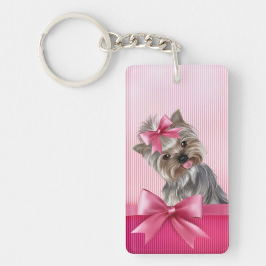 Yorkshire Terrier Pink Princess Yorkie Puppy Dog Sleutelhanger (Voorkant)