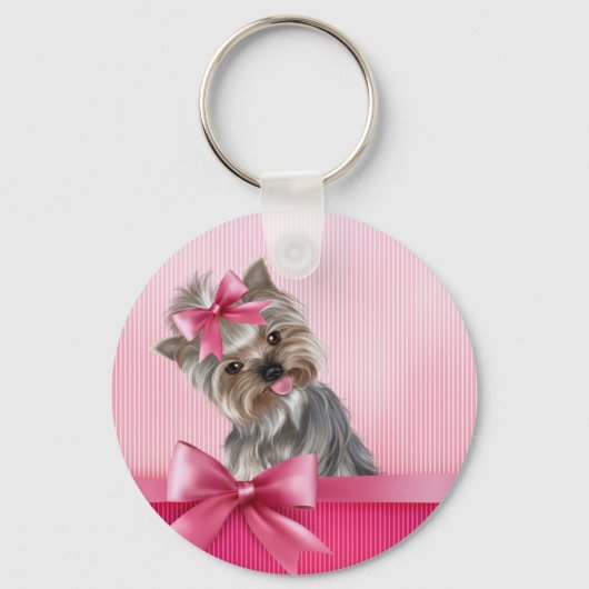 Yorkshire Terrier Pink Princess Yorkie Puppy Dog Sleutelhanger (Voorkant)