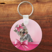 Yorkshire Terrier Pink Princess Yorkie Puppy Dog Sleutelhanger (Voorkant)