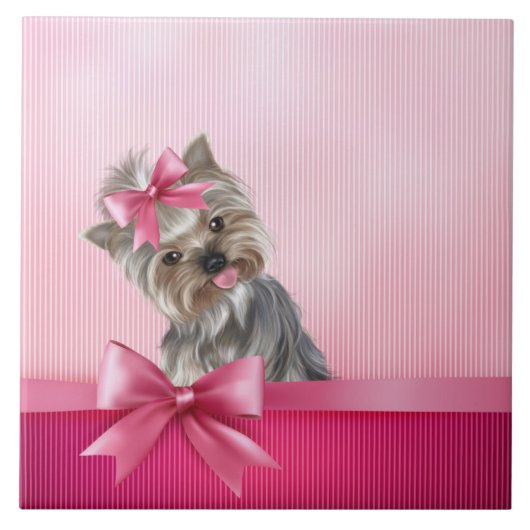 Yorkshire Terrier Pink Princess Yorkie Puppy Dog Tegeltje (Voorkant)