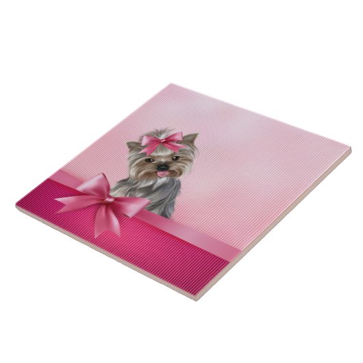 Yorkshire Terrier Pink Princess Yorkie Puppy Dog Tegeltje (Zijkant)