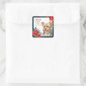 Yorkshire Terrier Poinsettia Border Vierkante Sticker (Tas)