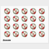 Yorkshire Terrier Poinsettia Holly Vakantiekrans Ronde Sticker (Vel)