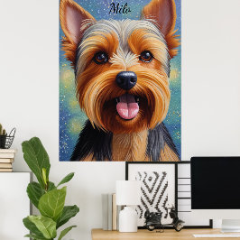 Yorkshire Terrier Pointillisme Hond Portret Poster