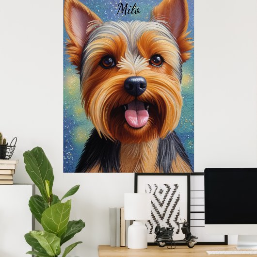 Yorkshire Terrier Pointillisme Hond Portret Poster (Thuiskantoor)
