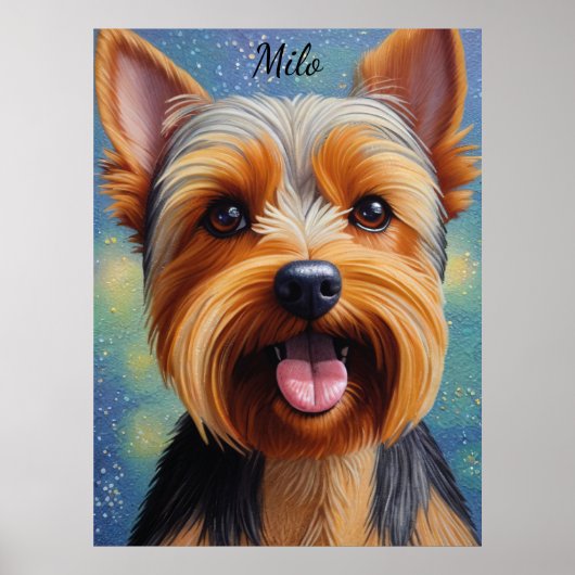 Yorkshire Terrier Pointillisme Hond Portret Poster (Voorkant)