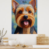Yorkshire Terrier Pointillisme Hond Portret Poster (Keuken)