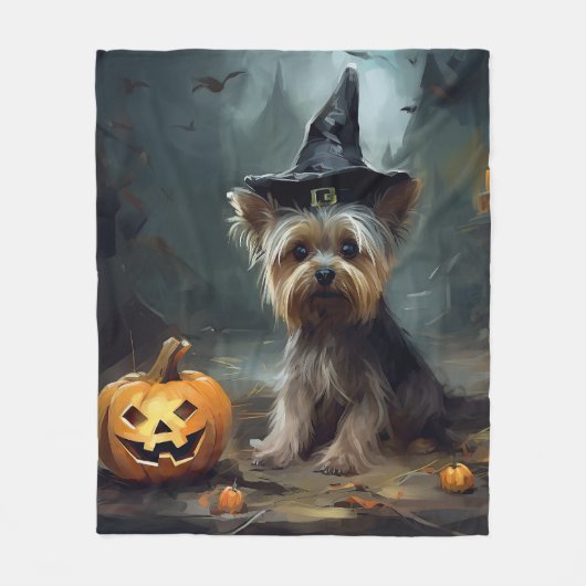 Yorkshire Terrier pompoenen Halloween eng Fleece Deken (Voorkant)