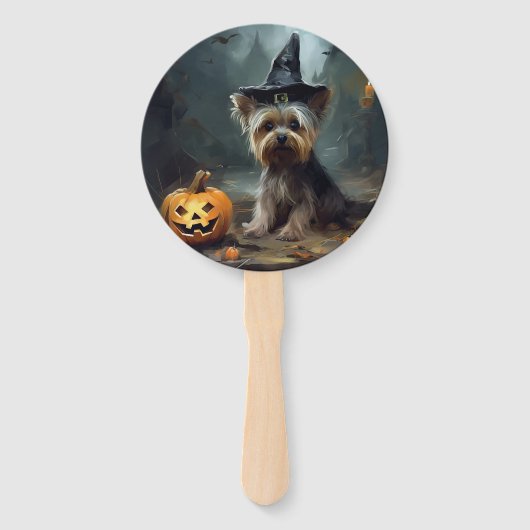 Yorkshire Terrier pompoenen Halloween eng Handwaaier (Voorkant)