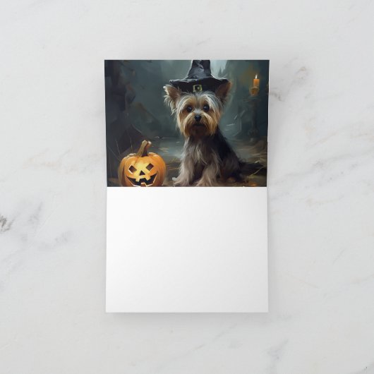 Yorkshire Terrier pompoenen Halloween eng Kaart (Binnen)