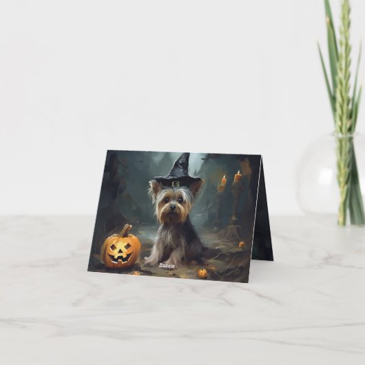 Yorkshire Terrier pompoenen Halloween eng Kaart (Achterkant)