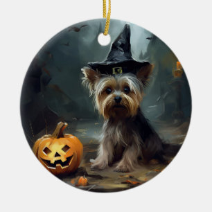Yorkshire Terrier pompoenen Halloween eng Keramisch Ornament