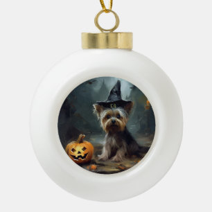 Yorkshire Terrier pompoenen Halloween eng Keramische Bal Ornament