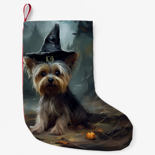 Yorkshire Terrier pompoenen Halloween eng Kleine Kerstsok (Voorkant)