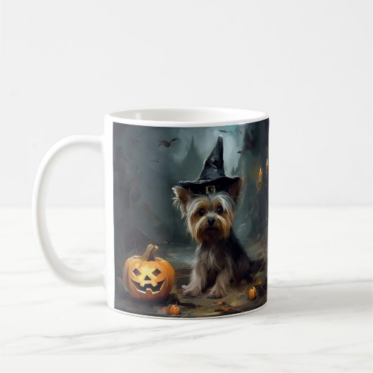 Yorkshire Terrier pompoenen Halloween eng Koffiemok (Links)