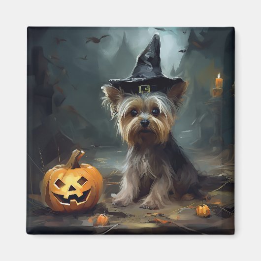 Yorkshire Terrier pompoenen Halloween eng Magneet (Voorkant)