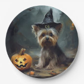 Yorkshire Terrier pompoenen Halloween eng Papieren Bordje (Voorkant)