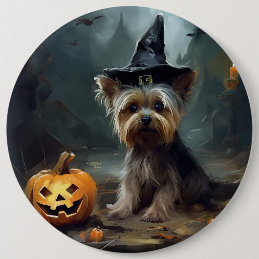 Yorkshire Terrier pompoenen Halloween eng Ronde Button 6,0 Cm (Voorkant)