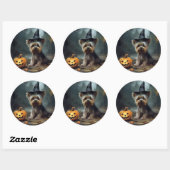 Yorkshire Terrier pompoenen Halloween eng Ronde Sticker (Vel)