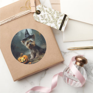 Yorkshire Terrier pompoenen Halloween eng Ronde Sticker