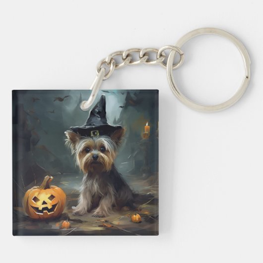 Yorkshire Terrier pompoenen Halloween eng Sleutelhanger (Achterkant)