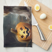 Yorkshire Terrier pompoenen Halloween eng Theedoek (Quarter Fold)