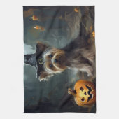 Yorkshire Terrier pompoenen Halloween eng Theedoek (Verticaal)