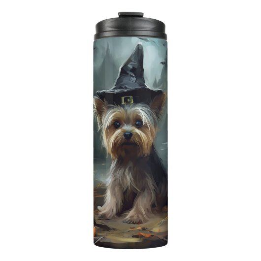 Yorkshire Terrier pompoenen Halloween eng Thermosbeker (Voorkant)