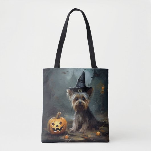 Yorkshire Terrier pompoenen Halloween eng Tote Bag (Voorkant)