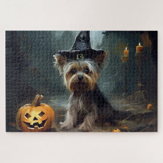 Yorkshire Terrier Pompoenen Halloween Griezelen Legpuzzel (Horizontaal)