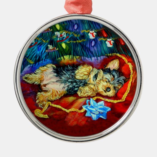 Yorkshire Terrier Premium Round Ornament (Voorkant)