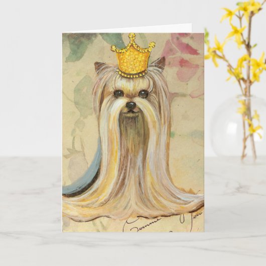 Yorkshire Terrier Princess in Rozen Kaart (Gele Bloem)
