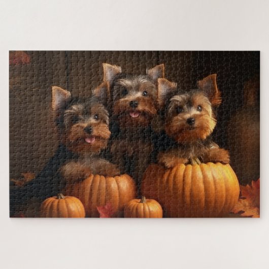 Yorkshire Terrier Pup Autumn Delight Pompoen Legpuzzel (Horizontaal)