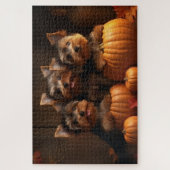 Yorkshire Terrier Pup Autumn Delight Pompoen Legpuzzel (Verticaal)