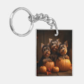 Yorkshire Terrier Pup Autumn Delight Pompoen Sleutelhanger (Voorkant Links)