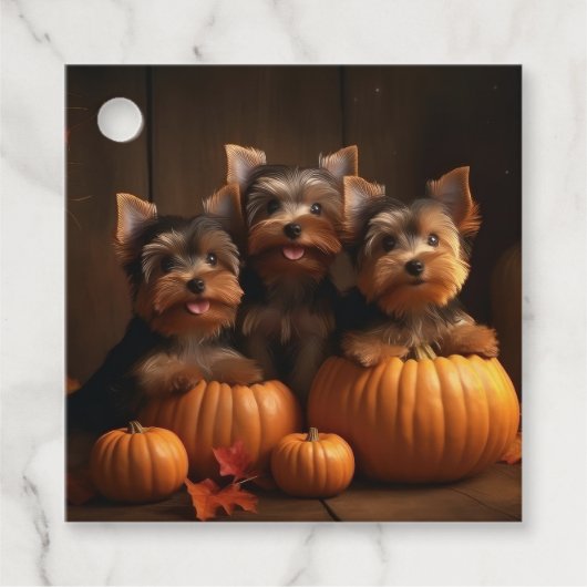 Yorkshire Terrier Pup Autumn Delight Pumpkin Bedankjes Labels (Voorkant)