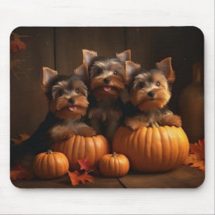 Yorkshire Terrier Pup Autumn Delight Pumpkin Muismat