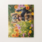 Yorkshire Terrier Pup in Bloemenveld Legpuzzel (Verticaal)