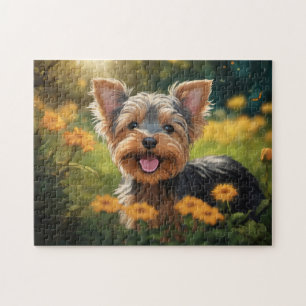 Yorkshire Terrier Pup in Bloemenveld Legpuzzel