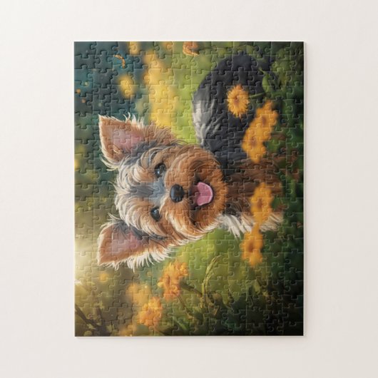 Yorkshire Terrier Pup in Bloemenveld Legpuzzel (Verticaal)