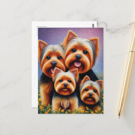 Yorkshire Terrier Pup Kleurrijk Familieportret Briefkaart
