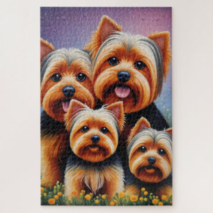 Yorkshire Terrier Pup Kleurrijk Familieportret Legpuzzel