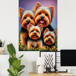 Yorkshire Terrier Pup Kleurrijk Familieportret Poster