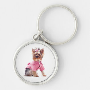 Yorkshire Terrier Puppie Hond Aan Roze Sleutelhang Sleutelhanger