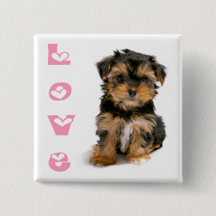 Yorkshire Terrier Puppie Hond Roze Liefde Vierkante Button 5,1 Cm