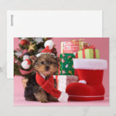 Yorkshire Terrier Puppy and Christmas Feestdagenkaart (Voorkant / Achterkant)