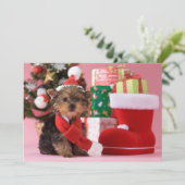 Yorkshire Terrier Puppy and Christmas Feestdagenkaart (Staand voorkant)
