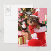 Yorkshire Terrier Puppy and Christmas Feestdagenkaart (Voorkant / Achterkant)