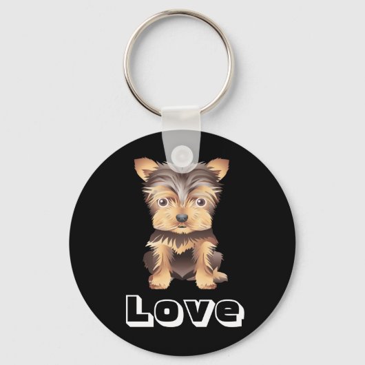 Yorkshire Terrier Puppy Dog Black Sleutelhanger (Voorkant)